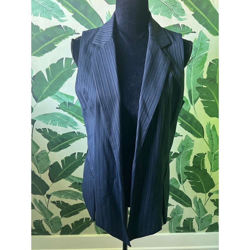 Ellen Tracy Pinstripe Vest Women Medium Navy